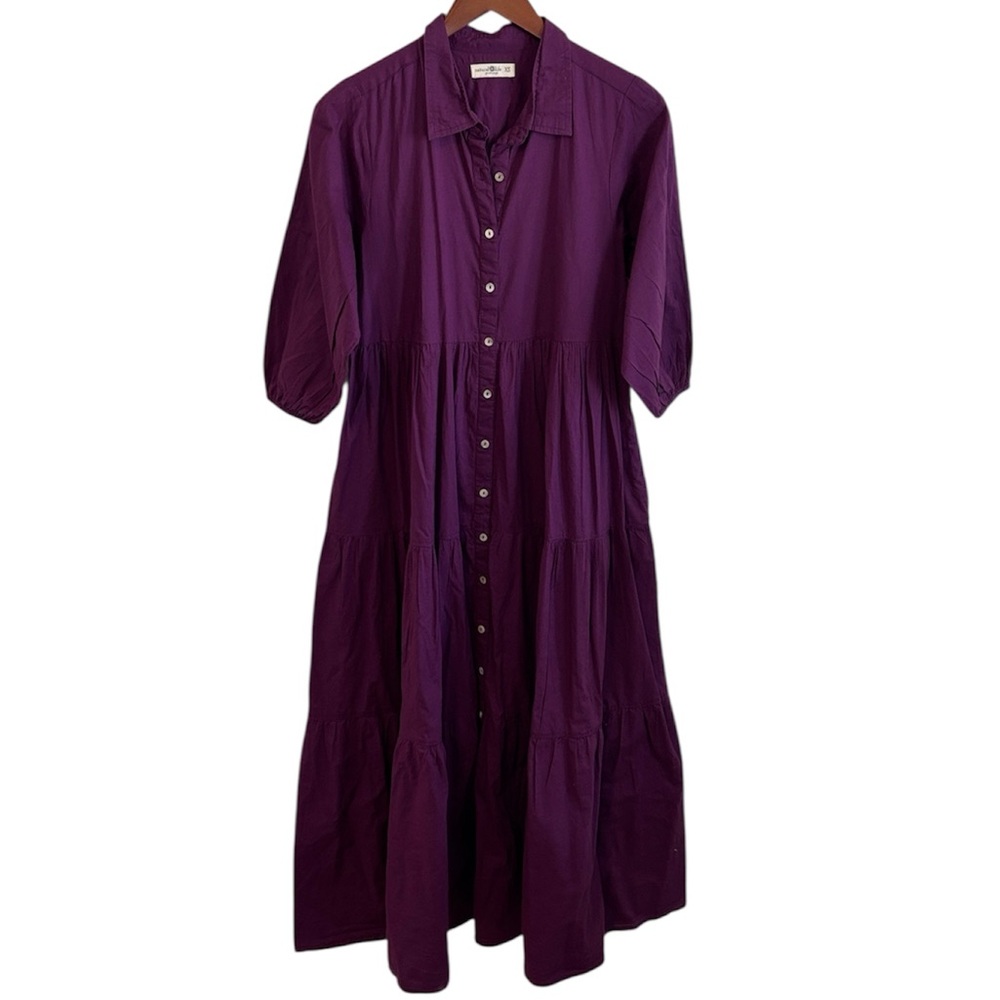 Natural Life Button Down Tiered Maxi Dress, Purple, Size XS